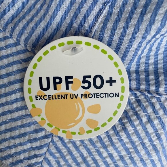 Fresh Steps reversible bucket hat Kids 2-4T Blue white seersucker and Dinosaur - Picture 4 of 8